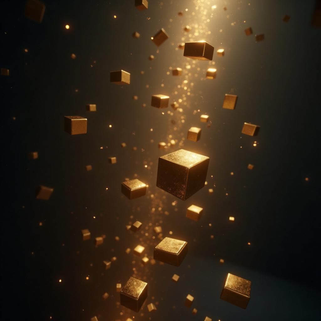 Blocos de luz dourada flutuando em profundidade - ideias materializadas